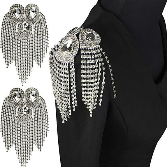 Sunsanly Rhinestone Tassel Shoulder Epaulet Spike Chain Shoulder Badge Brooch Pins for Man Woman-Golden