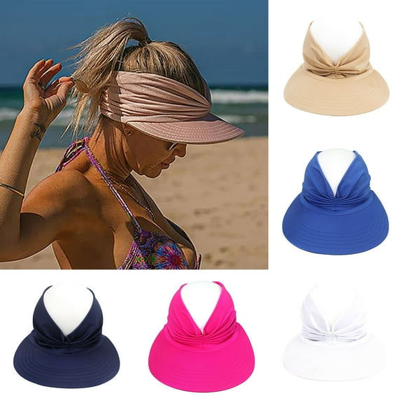 Sunsanly Sun Visor Hat Womens Wide Brim Packable Summer Ponytail Cap UV Protection Beach Sport Cap