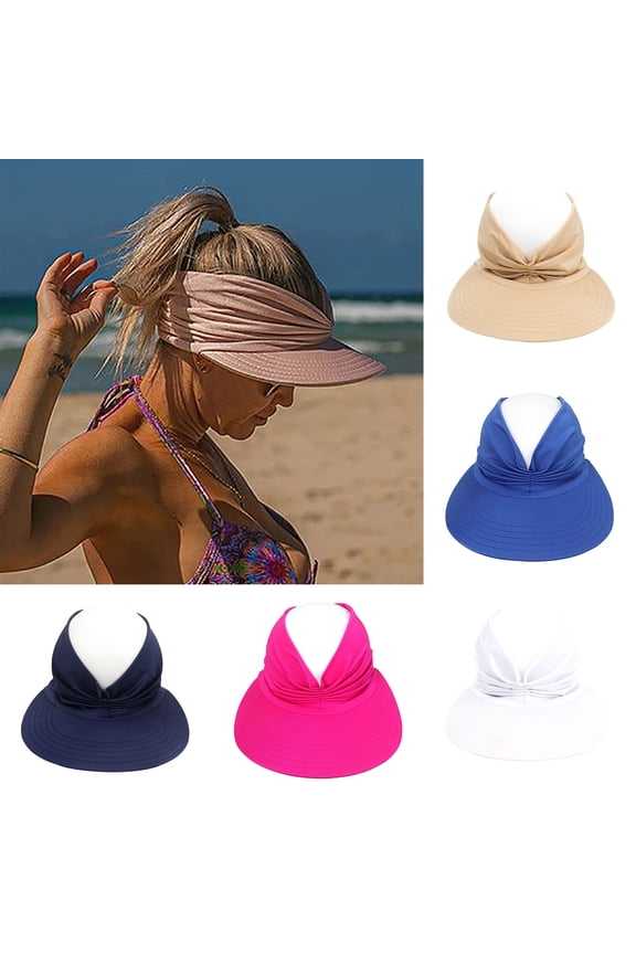 Sun Visor Hat Womens Wide Brim Packable Summer Ponytail Cap UV Protection Beach Sport Cap