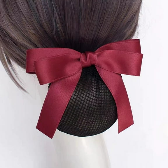 Sunsanly Women Hair Snood Net Bowknot Decor Barrette Elastic Mesh Hair Bun Cover Bow-Knot Decor Hair Clip Hairnet Clips
