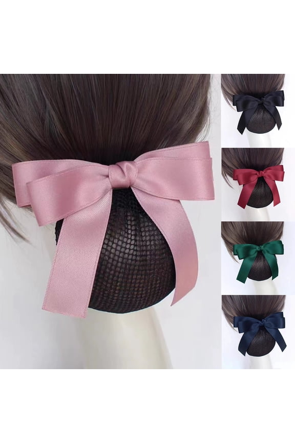 Women Hair Snood Net Bowknot Decor Barrette Elastic Mesh Hair Bun Cover Bow-Knot Decor Hair Clip Hairnet Clips