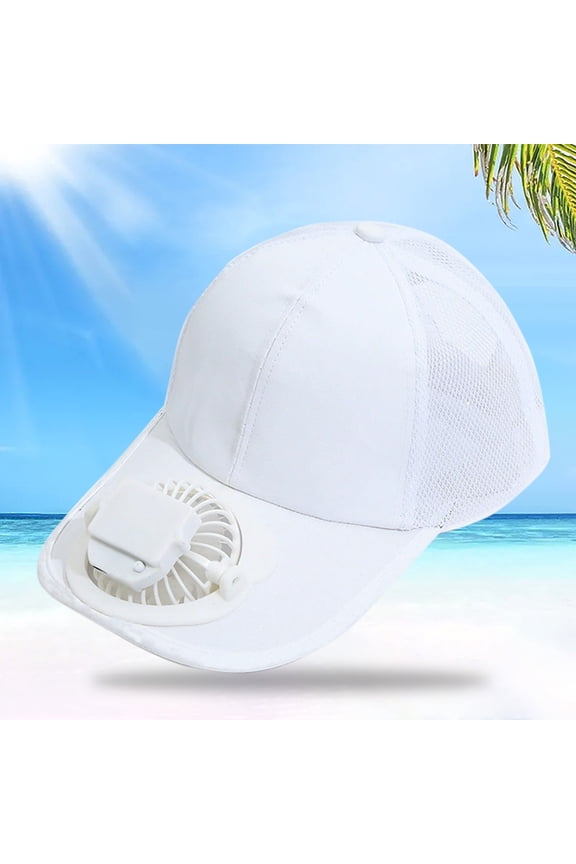 Sunscreen Fan Hat USB Rechargeable, 1100mAh Inflatable Cooling Cap with 360° Rotating Fan, Adjustable Speed Sun-shading Peaked Cap, Men Women Cool Mesh Baseball Caps with Mini Fan, White