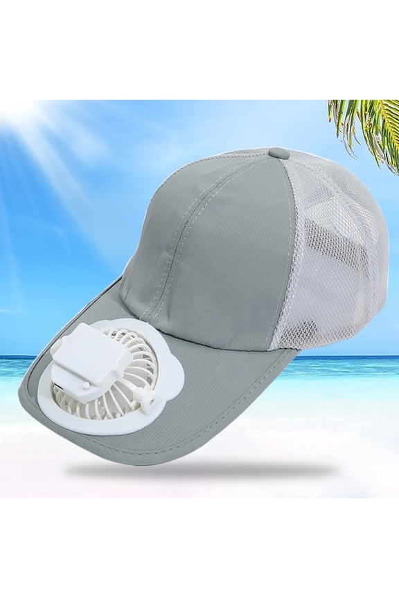 Sunscreen Fan Hat USB Rechargeable, 1100mAh Inflatable Cooling Cap with 360° Rotating Fan, Adjustable Speed Sun-shading Peaked Cap, Men Women Cool Mesh Baseball Caps with Mini Fan, Gray