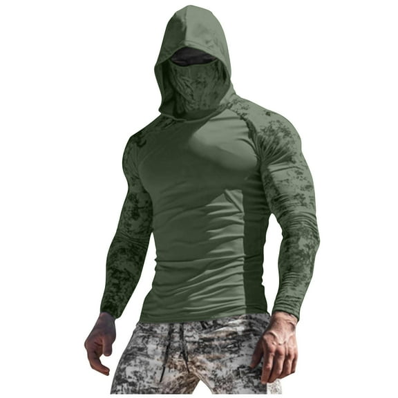 Sunscreen Hoodies for Men with Face Mask Slim Long Sleeve Outdoor Hiking Running Fishing Shirt