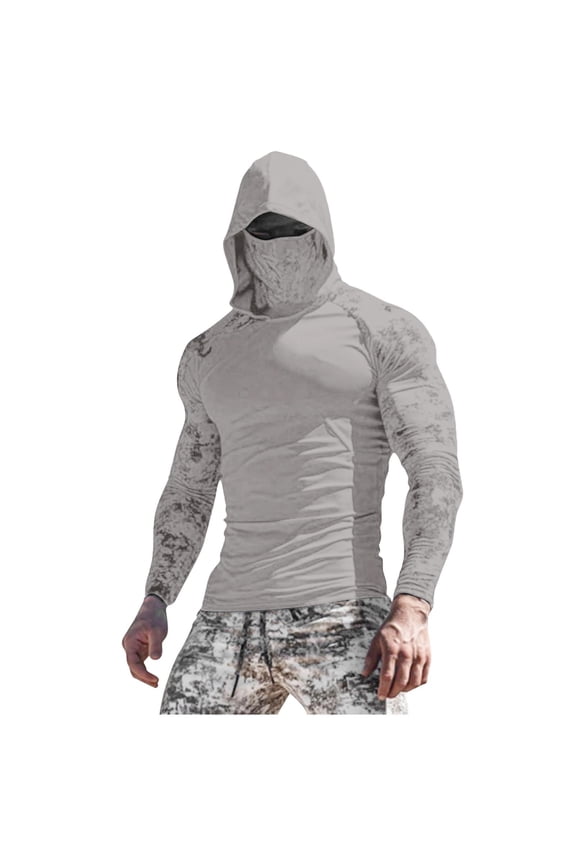 Sunscreen Hoodies for Men with Face Mask Slim Long Sleeve Outdoor Hiking Running Fishing Shirt