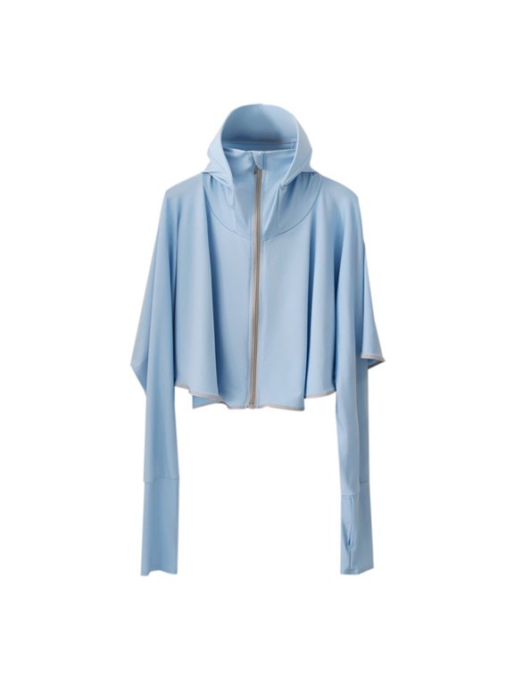 Sunscreen Jacket with Hood Long Sleeve Ice Silk Blue UV Protection for Riding