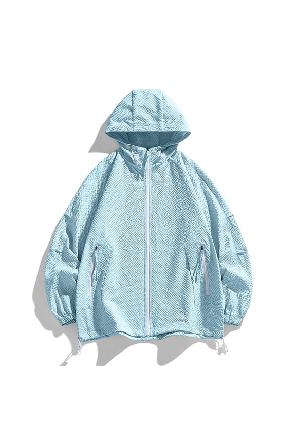 Sunscreen Men's Summer Ice Silk Thin Breathable Coat New Anti Outdoor Fishing Men's Sun Protective Clothing Jacket for Men Fashion Light Blue L