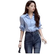 Sunscreen Thin Section French Blue Long-Sleeved Shirt Blouse Summer New Women'S Small People Yangqi Ageing Temperament Shirt Blue Xl