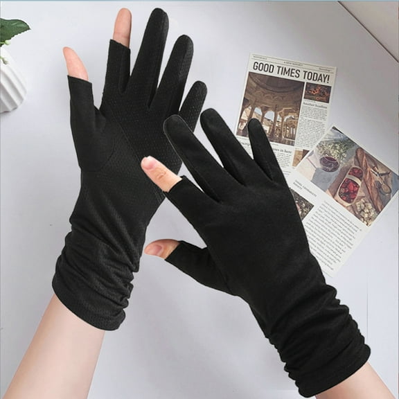 Sunscreen gloves for women, thin cotton, medium to long design, suitable for driving, cycling, tea picking, nail art, anti slip cotton, breathable sleeves, exposed two fingers