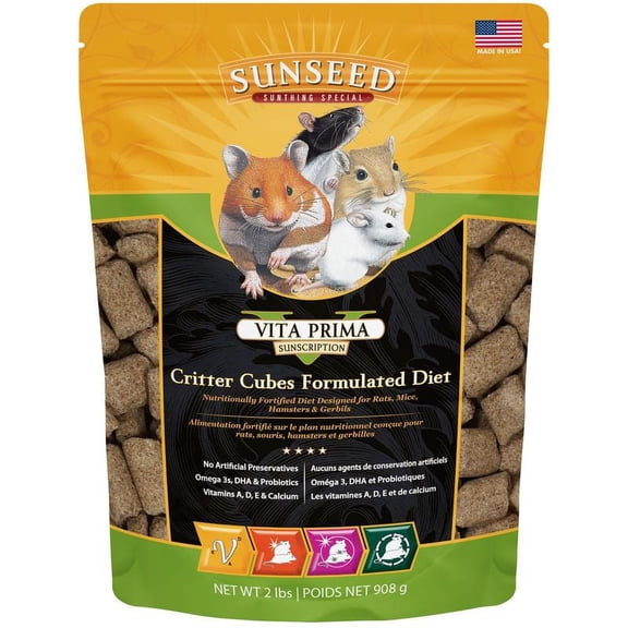 Sunseed Vita Prima Sunscription Critter Cubes Formulated Diet Small Animals Food 2 Lbs