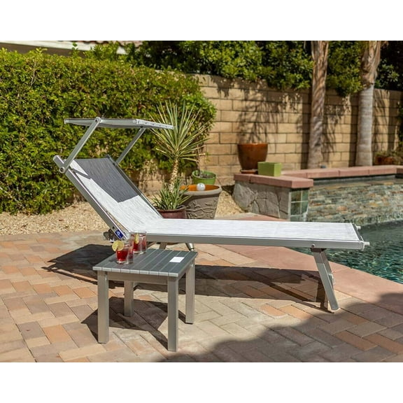 SunsenseDesign Outdoor Patio Chaise Lounge/Sunbed with Sun Shade, Folded Aluminum Frame and Italian Designed