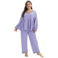 thumbnail image 1 of Sunsent Women Two Pieces Plus Size Pajama Set V Neck Long Sleeve Top with Pants Sleepwear Loungewear Sets XL-4XL, 1 of 6
