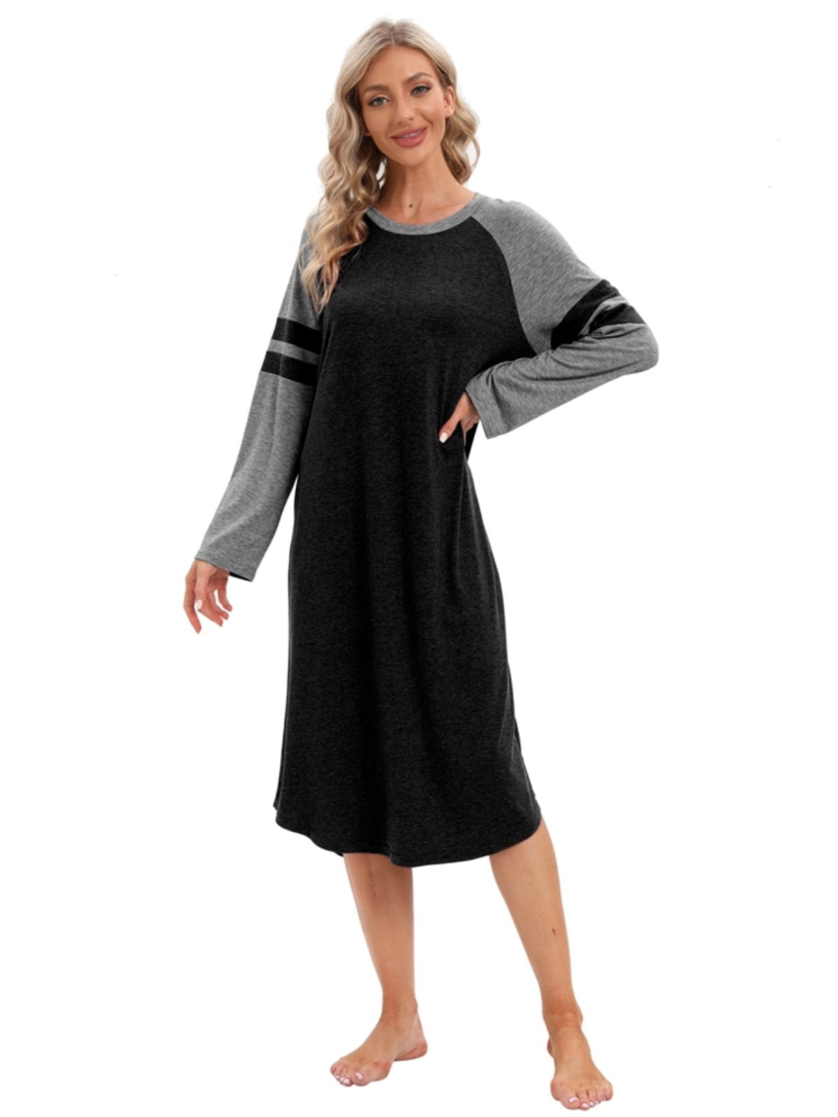 Sunsent Women's Nightgown Cotton Long Sleeve Sleepshirts Round Neck Mid ...