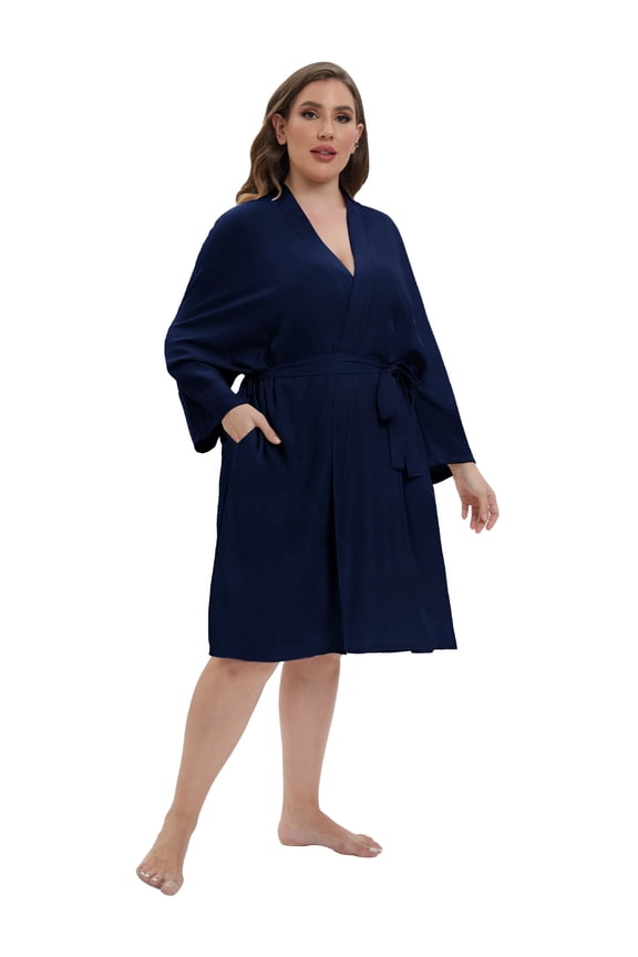 Women's Plus Size Kimono Robes Soft Lightweight Bathrobes Sleepwear V-Neck Ladies Loungewear XL-4XL