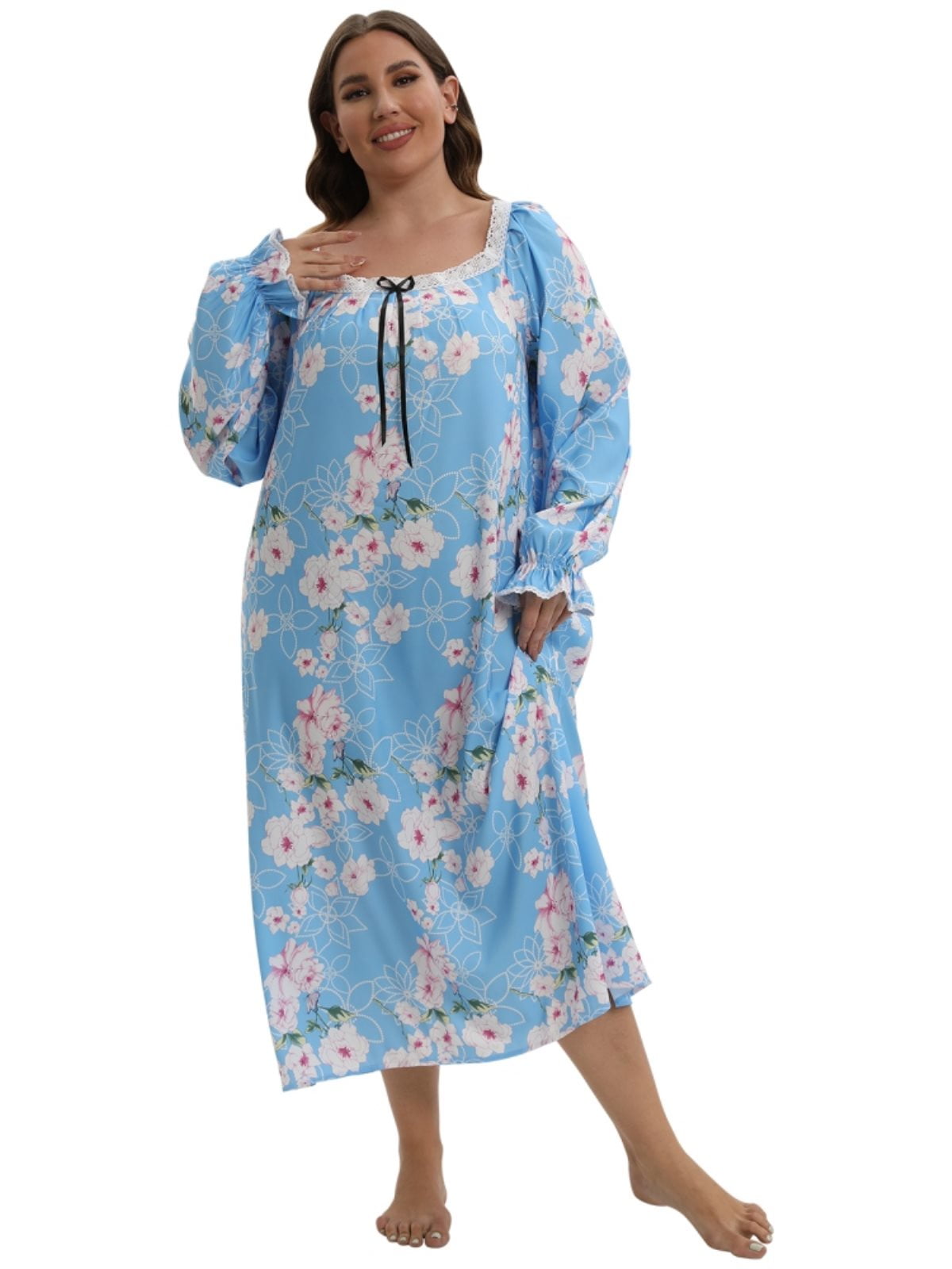 Sunsent Women's Plus Size Nightgown Floral Printed Long Loungewear ...