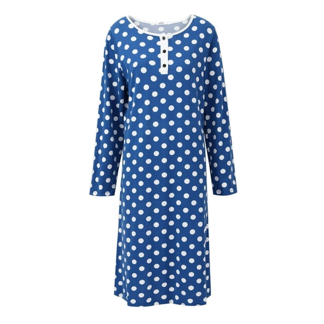 Sunsent Women's Soft Comfy Nightgown Long Sleeve Sleepwear Retro Polka