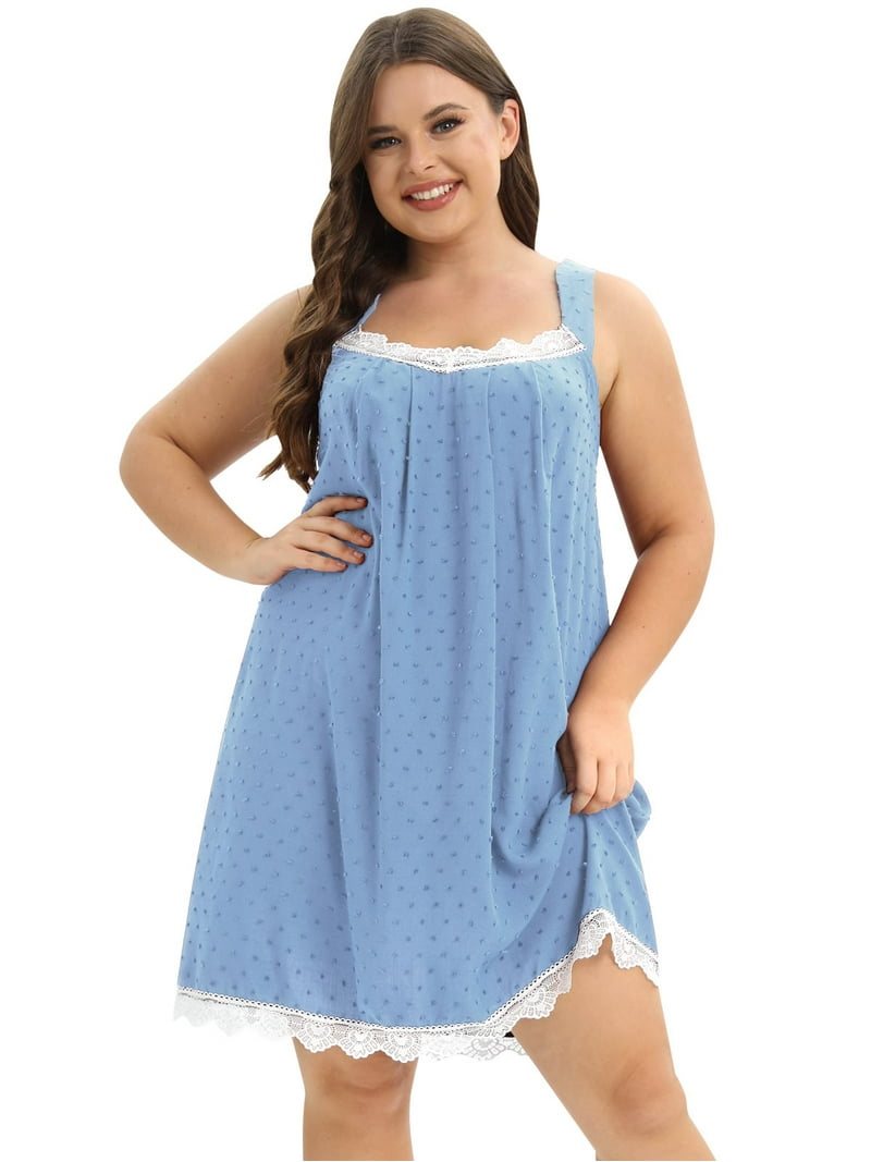 Sunsent Women's Long Nightshirt, Full Cotton Sleeveless Plus Size