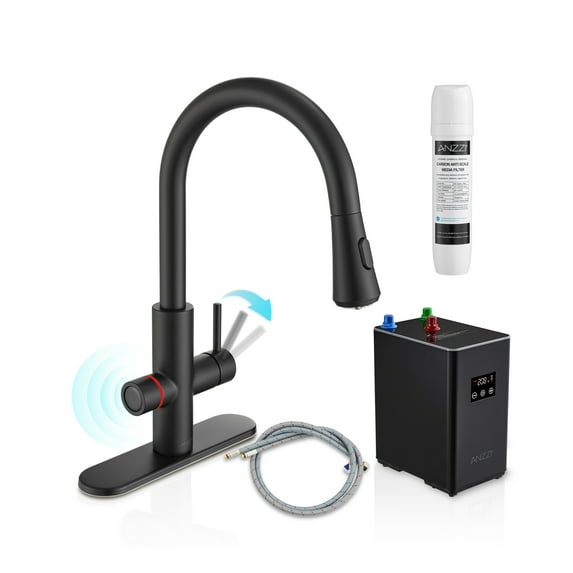 Sunset 4-in-1 Single Handle 17.5 in. Faucet for Instant Hot Water Dispensor with Boiler Tank and Filter in Matte Black