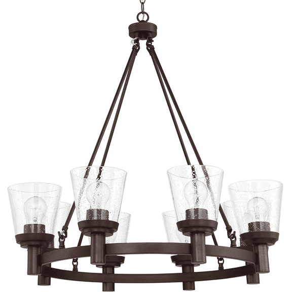 Sunset 8 Lt Chandelier With Cone Shaped Clear Seeded Glass Shades - Provincial Bronze F24018-64