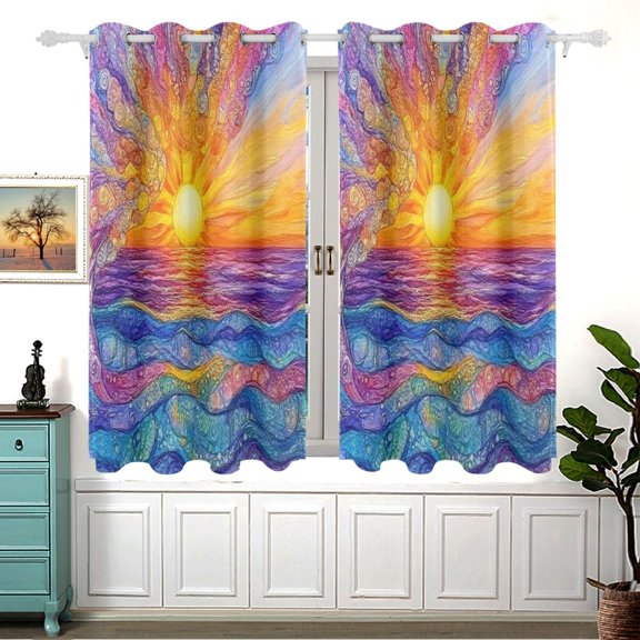 Sunset Abstract Art Blackout Curtains for Living Room Bedroom 55W x 54L Insulated Window Drapes 2 Panels