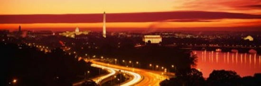 Sunset Aerial Washington DC District Of Columbia USA Canvas Art - Panoramic Images (18 x 6)