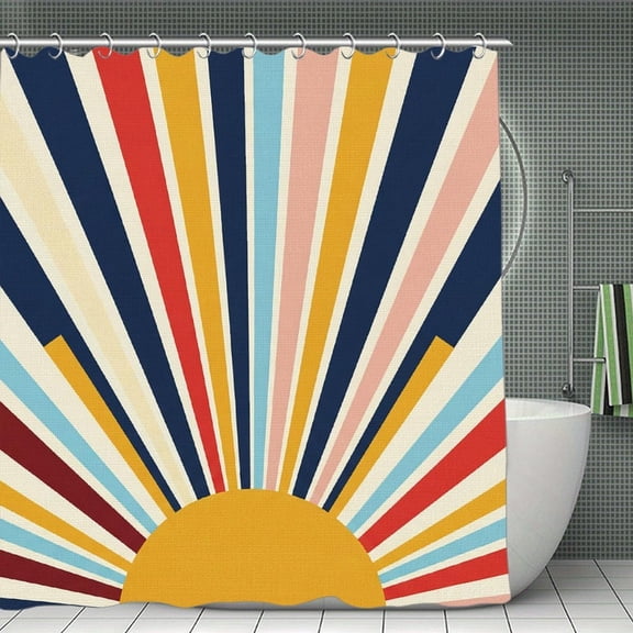 Sunset Aesthetic Colorful Rainbow Print Shower Curtain,Modern Fabric Waterproof Shower Curtain Set with Hooks 70.8×70.8Inch (180×180cm)
