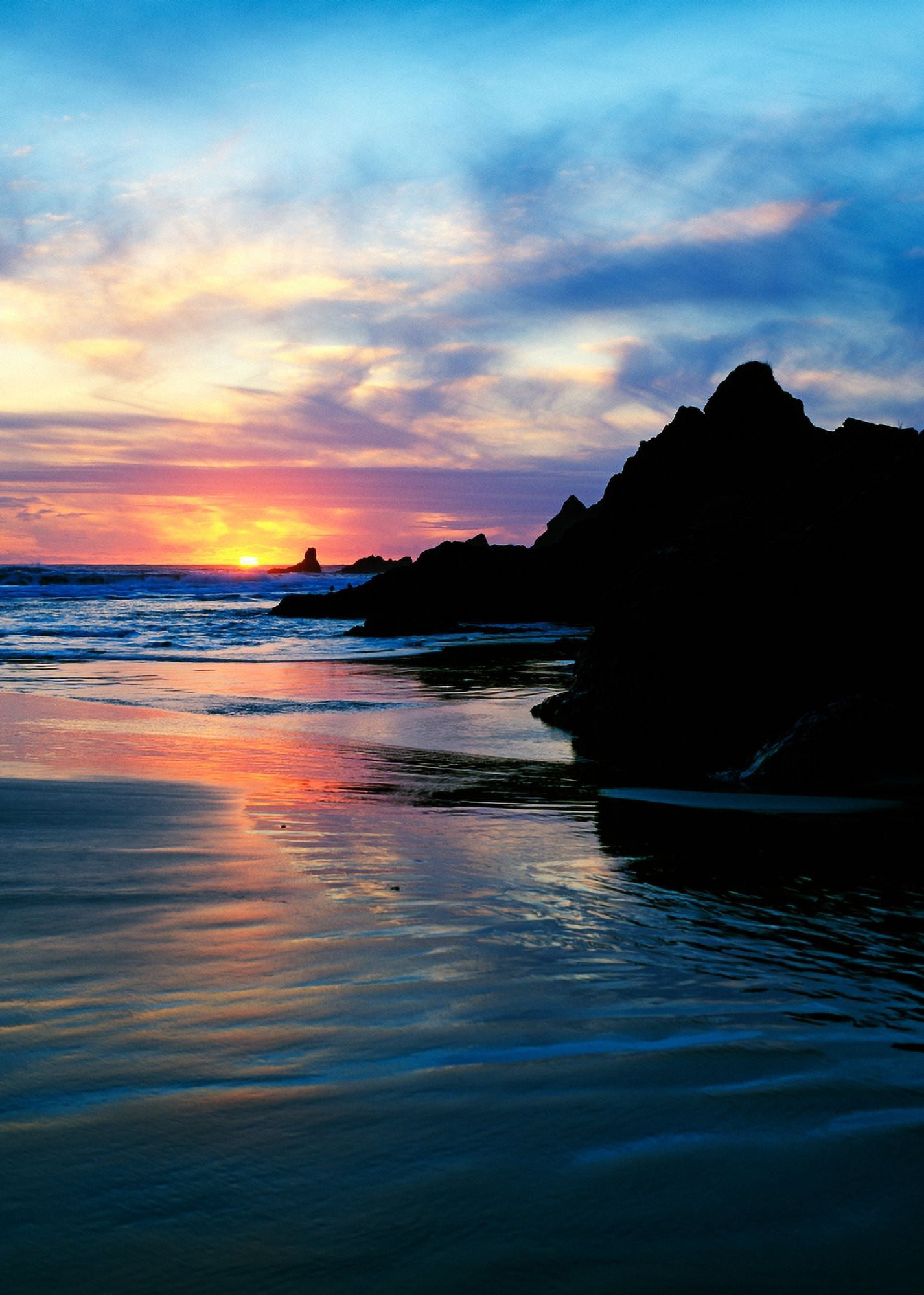 Sunset And Clouds Over Crescent Beach Canvas Art - Panoramic Images (9 x 27)