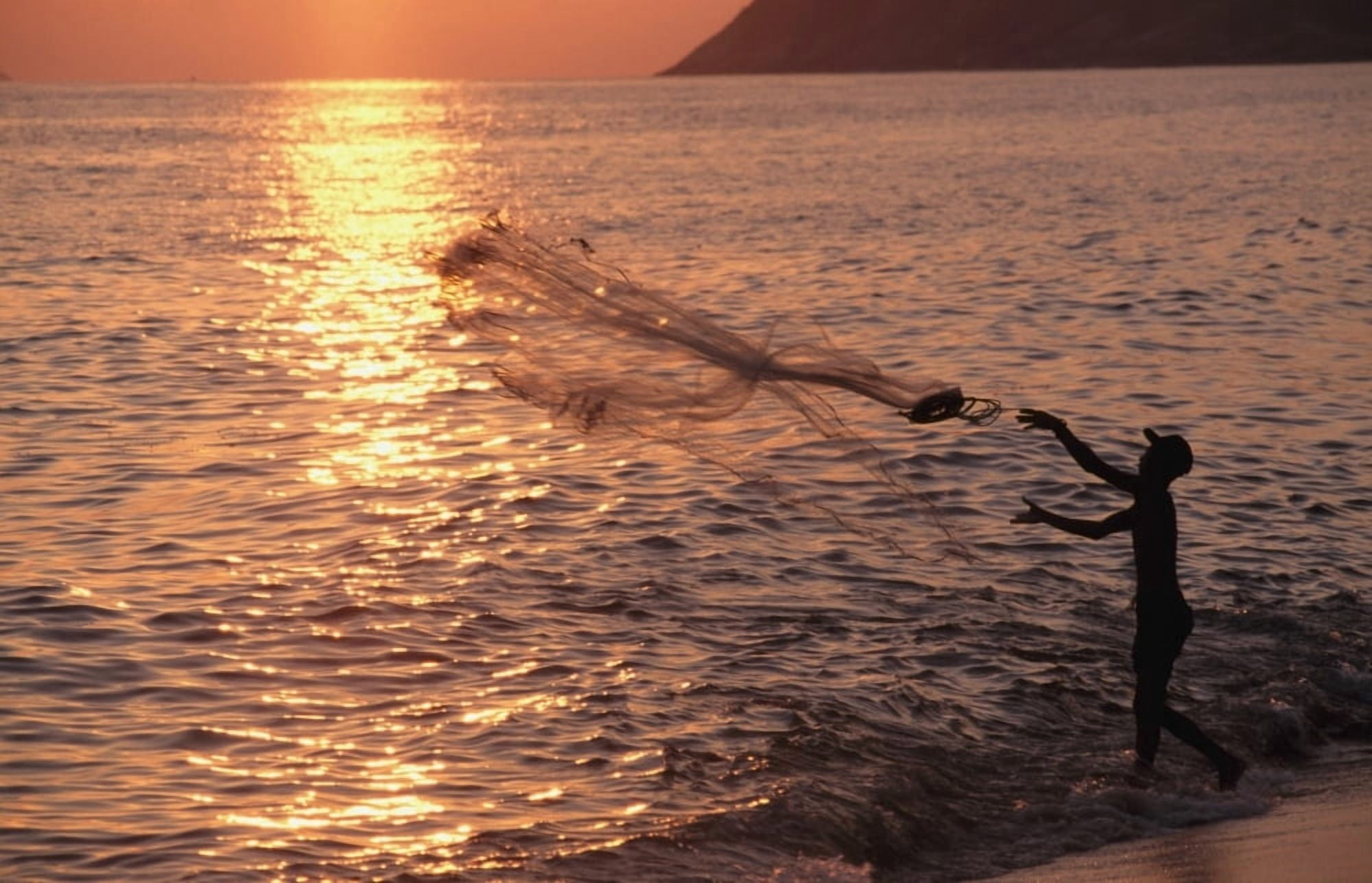 Sunset And Fisherman Canvas Art - Sue Carpenter Design Pics (19 x 12)