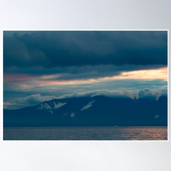 Sunset And Low Clouds Roiling Over Mountains Poster Wall Art, Modern Wall Decor, 8x12 UNFRAMED