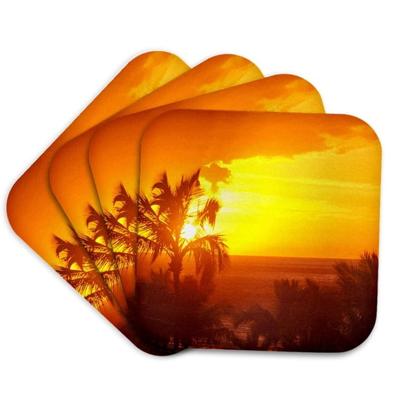 3drose, Sunset and Palm Trees, Wailea, Maui, Hawaii., Set of 4 Coasters - Soft