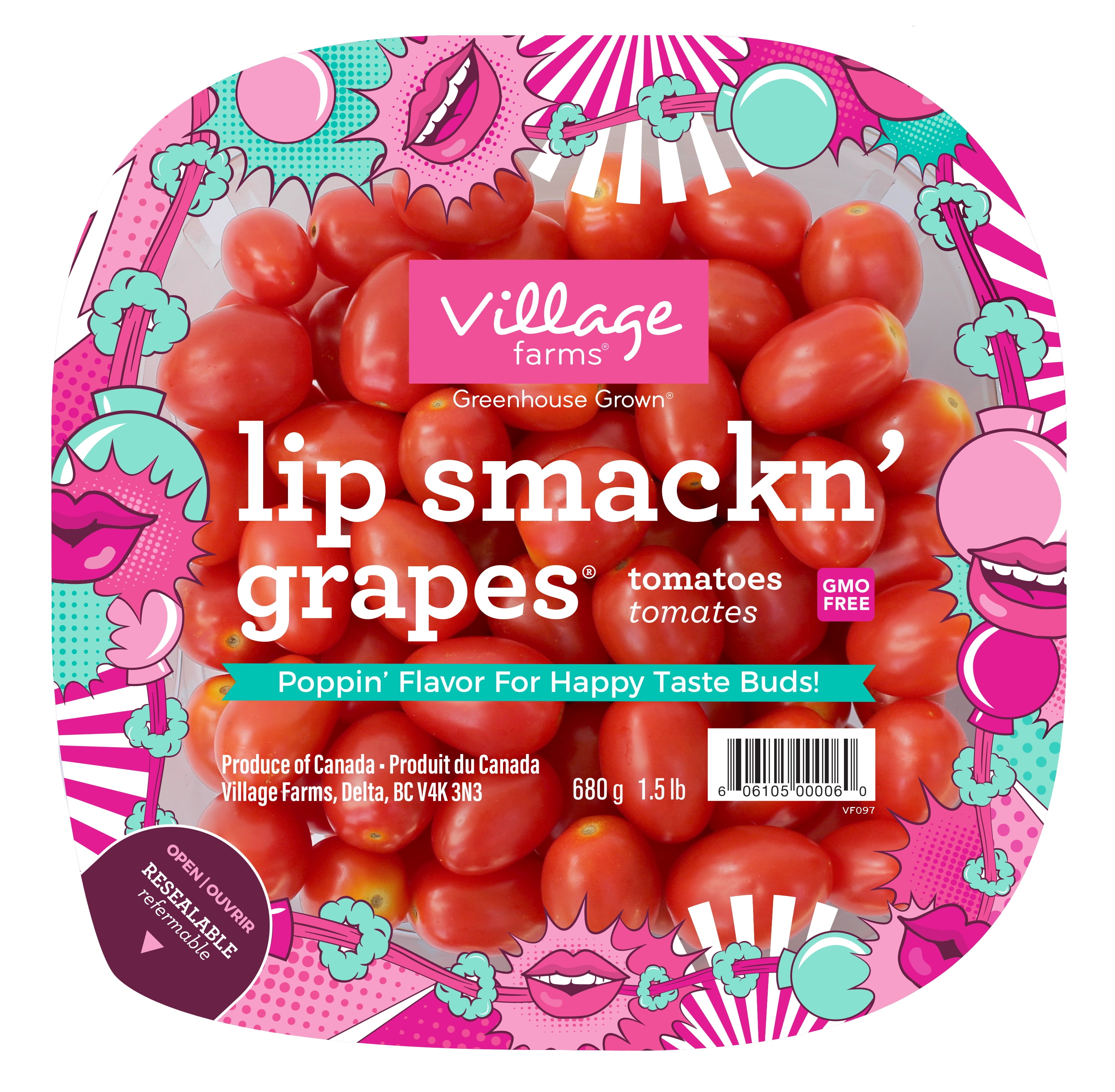 VILLAGE FARMS Lip Smackn' Grape Tomato, 1.5 lb Package, Fresh