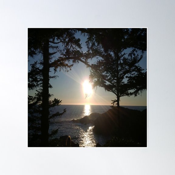 Sunset At Amphitrite Point Lighthouse Poster Wall Art, Modern Wall Decor, 30x30 UNFRAMED