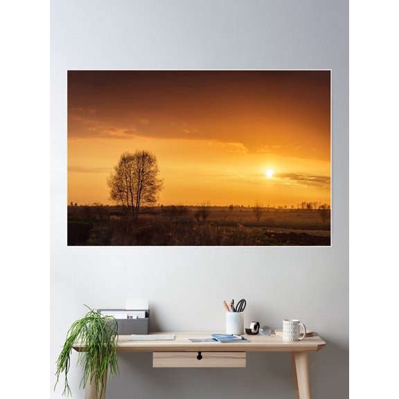 Sunset At Meadow Poster Wall Art, Modern Wall Decor For Living Room Bedroom, 24x36 UNFRAMED