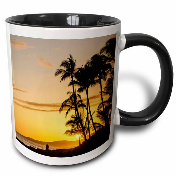 3drose, Sunset at Poipu Beach, Kauai, Hawaii., 11oz Two-tone Black Mug