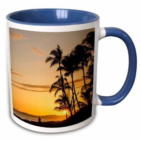 3drose, Sunset at Poipu Beach, Kauai, Hawaii., 11oz Two-tone Blue Mug