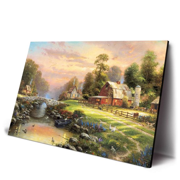 Sunset At Riverbend Farm Natural Landscape Poster Vintage Style Wall Decor, Poster Only