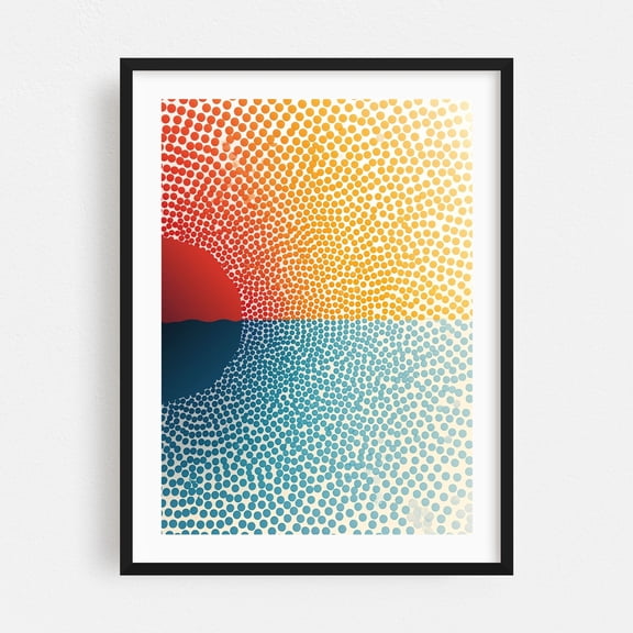 Sunset At The Beach - Digital Art Abstract Geometric Modern Art Sunset Pop Art Minimalist Psychedelic Black Framed Wall Art Print 5 x 7 inches