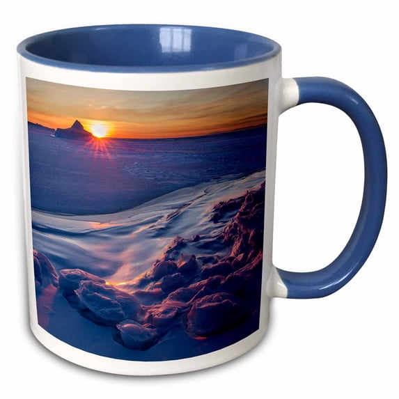 3drose, Sunset at the Shore of Frozen Disko Bay, West Greenland, Denmark,, 11oz Two-tone Blue Mug