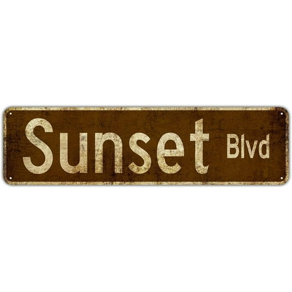 Sunset BLVD Street Signs Rustic Vintage Retro Metal Decor Wall Shop Man Cave Bar Posters Tin Sign Metal Art Street Sign Wall Decoration Family Street Corner Garage Courtyard Corridor 6x16 Inches
