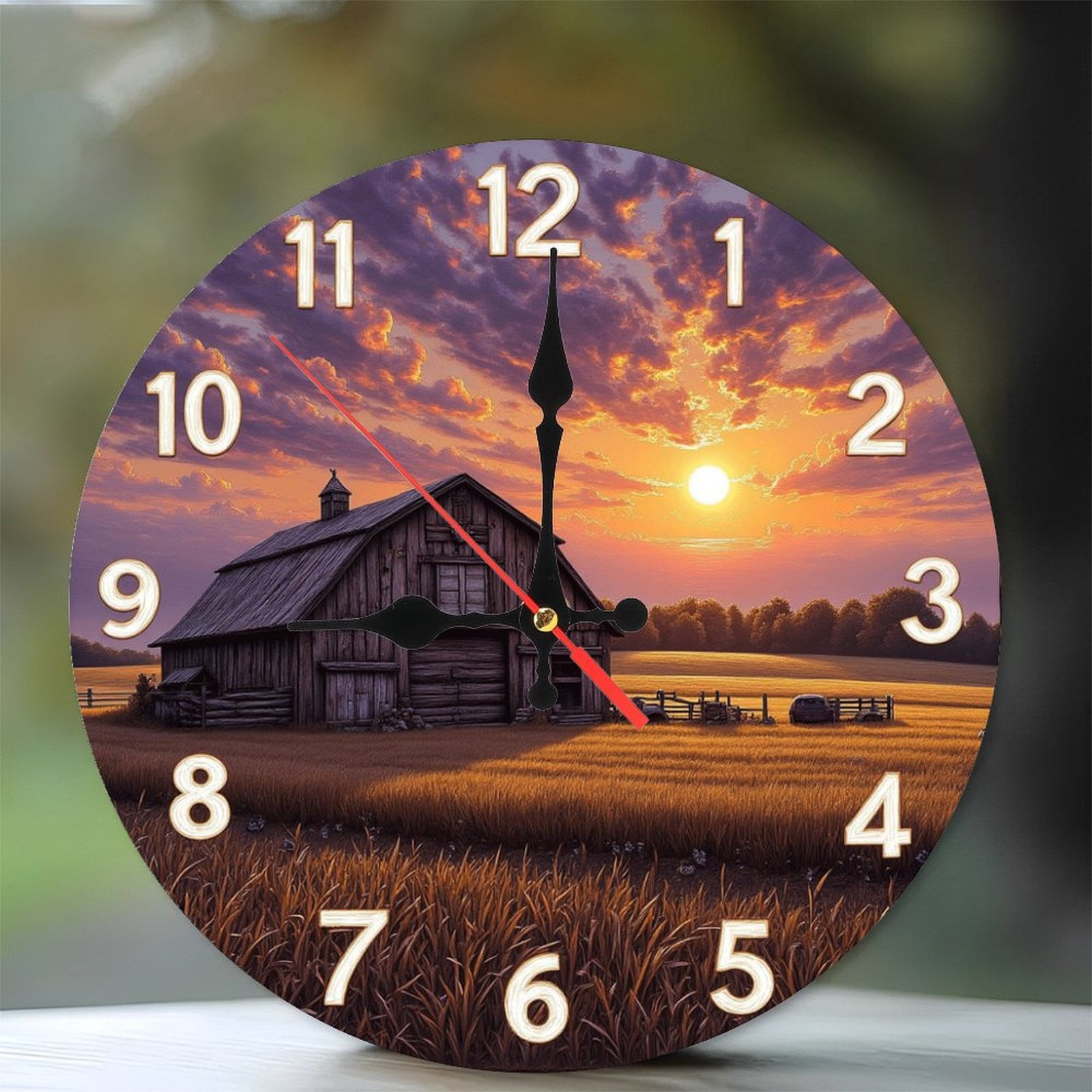 Sunset Barn Wall Clock, Rustic Farmhouse Decor, Countryside Scene 10 ...