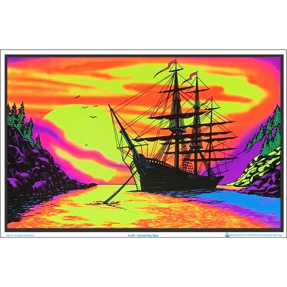Sunset Bay Ship Black Light Poster 35 x 23