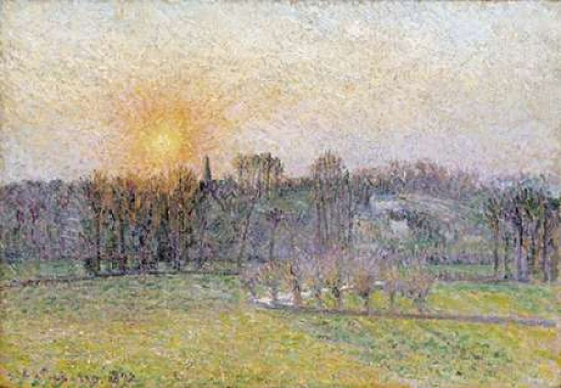 Sunset Bazincourt Canvas Art - Camille Pissarro (20 x 28)