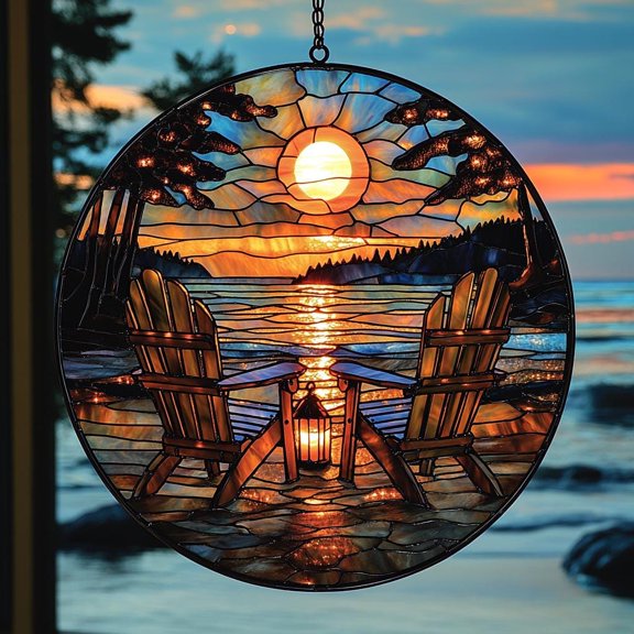 Sunset Beach Acrylic Suncatcher, Coastal Window Hanging, Ocean View Home Decor Gift for Beach Lovers