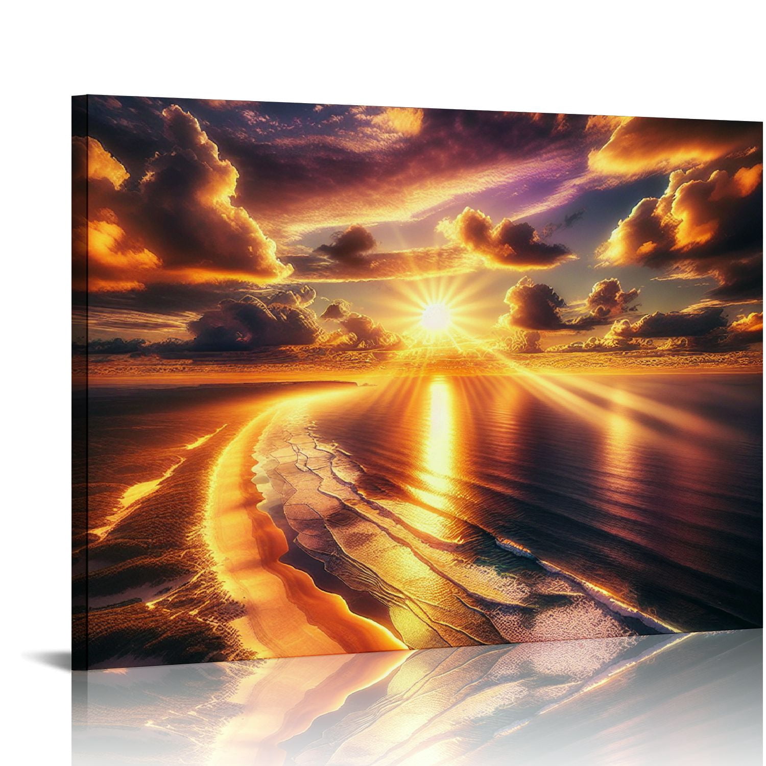 Sunset Beach Canvas Wall Art Ocean Waves Landscape Wall Decor Seascape ...
