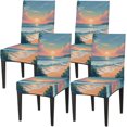 thumbnail image 1 of Sunset Beach Chair Covers for Dining Room Set of 4, Washable Spandex Parsons Slipcovers, Removable Kitchen Chair Cover, Stretch Seat Protector for Home Party Hotel, 1 of 6