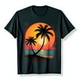 thumbnail image 1 of Sunset Beach Graphic T-Shirt Dark Blue with Trees and Ocean Design, 1 of 5