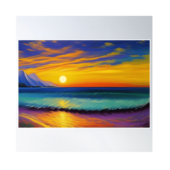 Sunset Beach Impasto Ai Generated Art Poster Wall Art Modern Wall Decor Home Decor Office Wall Art