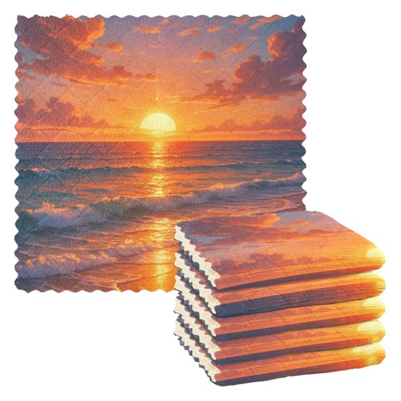 Sunset Beach Kitchen Cloth Dish Towels for Drying Washing Absorbent Dish Rags Reusable soft kitchen dishcloth set 6 Pack