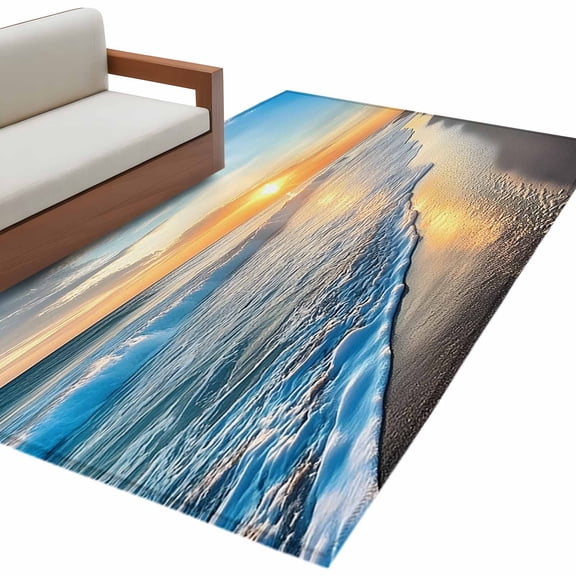 Sunset Beach Large Area Rugs for Bedroom Living Room, Soft Non Slip Carpet Bedside Rug, Spray Ocean Waves Sky Nature Scenery Rectangular Floor Cover Kitchen Accent Rug 2.7'x5' for Dining Room/Office
