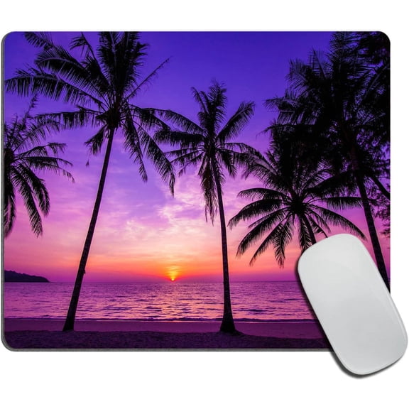 Sunset Beach Mouse Pad, Tropical Palm Tree Landscape Customized Premium-Textured Mouse Mat,Washable Mousepads Non-Slip Rubber Base Small Mousepad, 9.5×7.9×0.12 inches